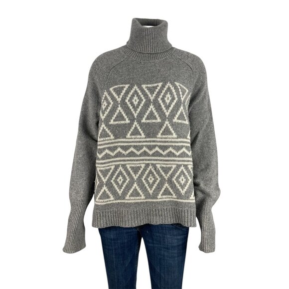 J Crew Cashmere Wool Turtleneck Sweater Womens Large Argyle Preppy - Picture 1 of 8